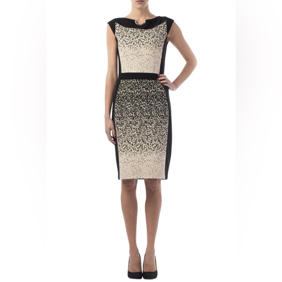 Joseph Ribkoff Cap Sleeve Fitted Sheath Dress Black and Beige - Picture 1 of 15